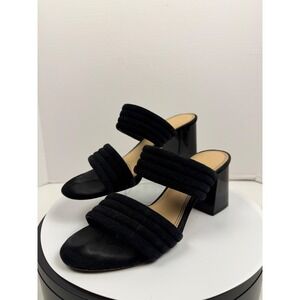 Gianni Bini Womens Black Ribbed Dual Strap Block Heel Slide Sandals Size 8.5M